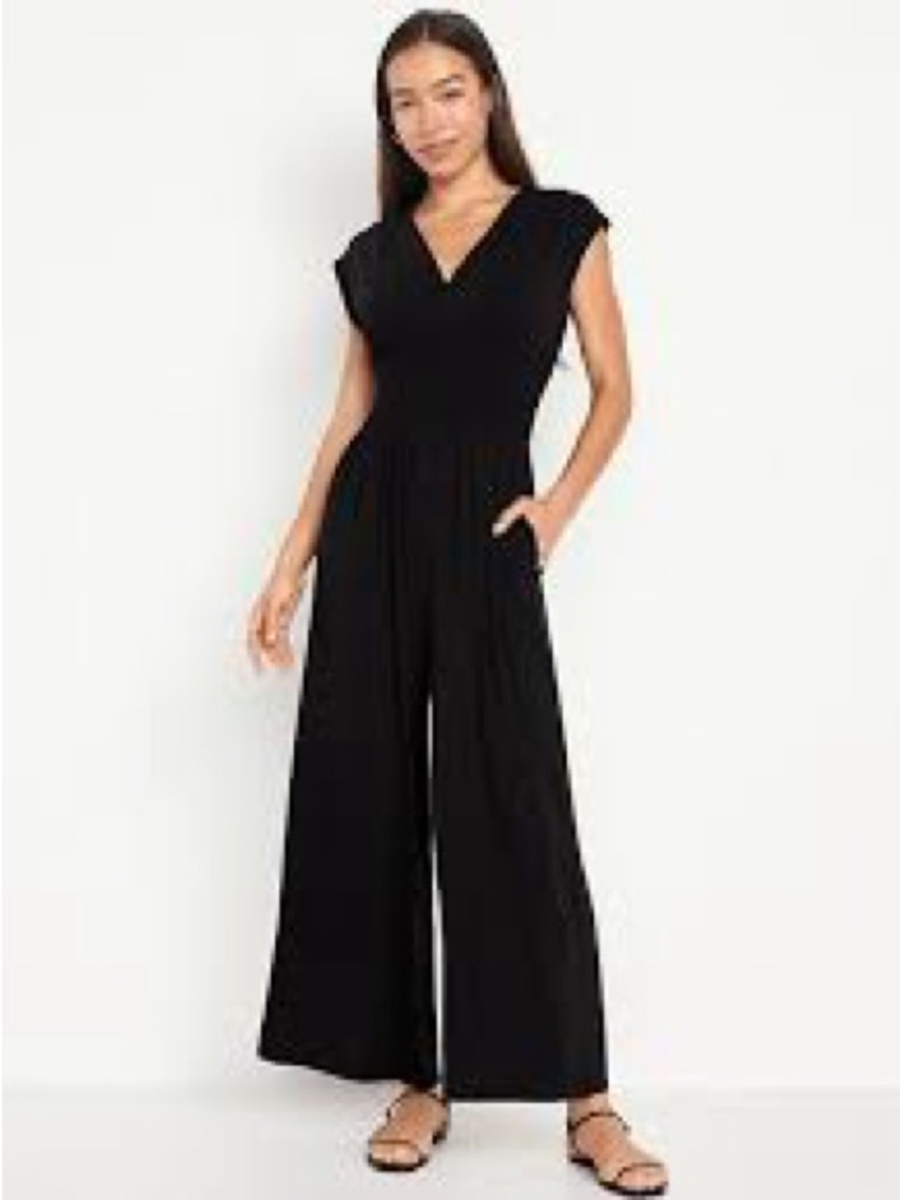 Ricki's Black V-Neck Cap-Sleeve Wide-Leg Jumpsuit